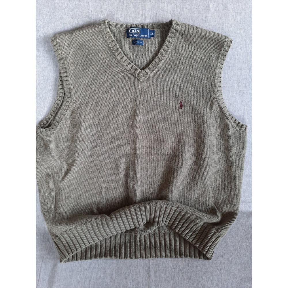 Polo by Ralph Lauren Men 2XL Waffle Knit Pullover Vest Sweater V-Neck Army Green